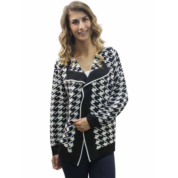 Bold Houndstooth Long Cardigan Sweater - Picture 2 of 3